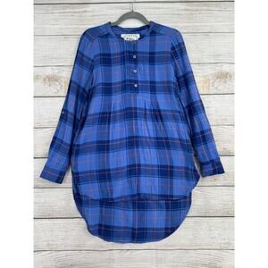 Holding Horses Anthropologie Button Up Tunic Blouse Womens Small‎ Blue Plaid